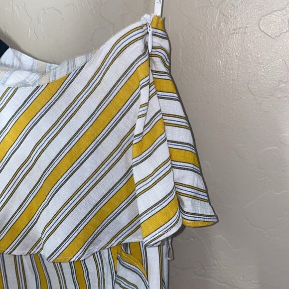 Lulus High Tide Yellow Striped One Shoulder Midi Dress - Picture 4 of 11